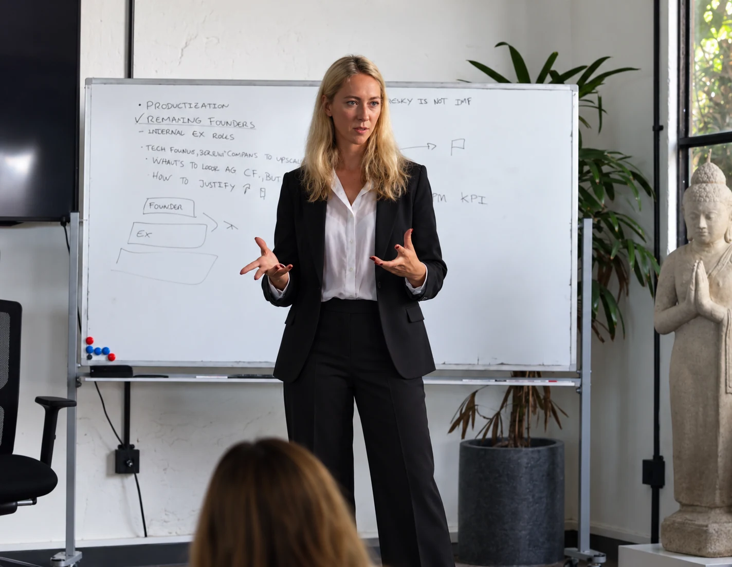Catherine teaching in front of a whiteboard